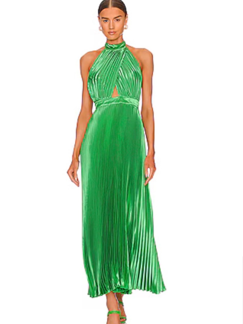 Emerald Green Pleated Halter Midi Dress